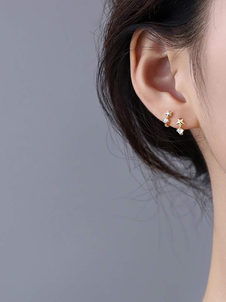 Cute CZ Star Cartilage Mini Tiny Cuff Small Hoop Earrings for Women Teen Girls Sensitive Ear S925 Sterling Silver Dainty Tragus Huggie Hoops Sleeper Hooped Hypoallergenic Piercing Jewelry Gifts Bff - Image 4