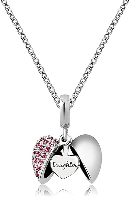 KunBead Jewelry Daughter Necklace from Mum and Dad Small Mini Love Open Heart Pendant Charm 18 inch Necklaces for Women Girls