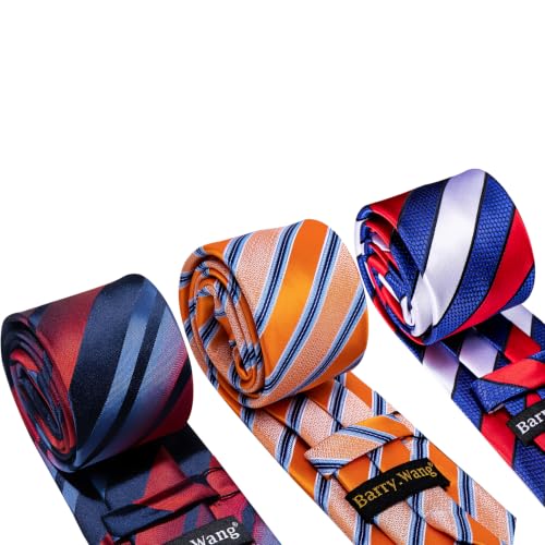 Image of Barry.Wang 6 PCS Men Ties Set Silk Business Fashion Woven Necktie Handkerchief Cufflinks Paisley Stripe Wedding Party