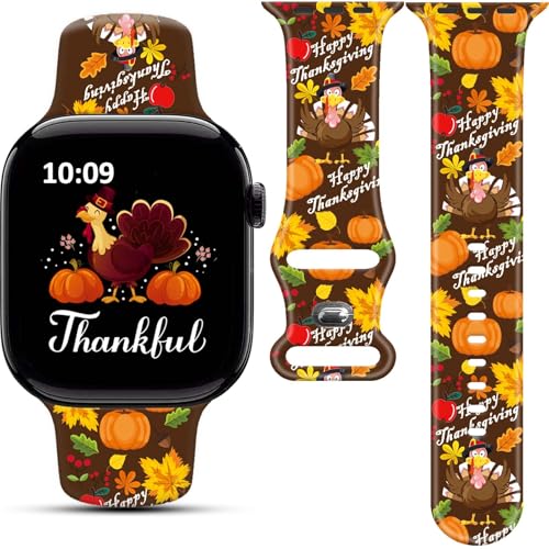 Fall Thanksgiving Pumpkin Leaves Watch Band Compatible with Apple Watch Band Women Holiday 38mm 40mm 41mm 42mm iPhone iWatch Replacement Band for Series 10 9 Ultra 8 7 6 5 4 3 2 1 SE