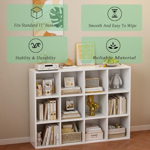 12-Cube-Storage-Shelf-Bookcase-Warm-White-Wooden-3-Tier-Open-Bookshelf-Fits-1111-Bins-Vertical-or-Horizontal-Use-Full-Back-Panels-For-Home-Office