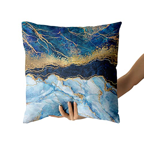 Kawani Navy Blue Throw Pillow Covers 18X18 Set Of 2, Gold Teal Abstract Marble Throw Pillows Cover, Turquoise Modern Seasonal Pillowcases Decor Gifts For Bed Couch Sofa Living Room #TOP3