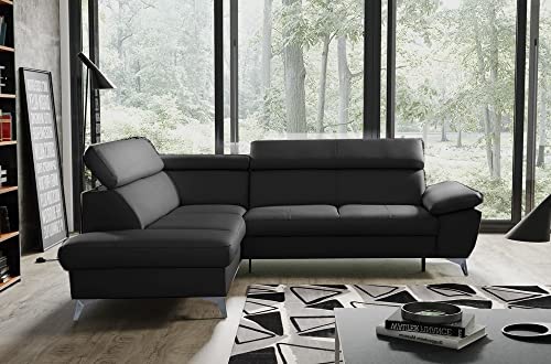 VENESETTI Canapé d'angle Convertible en Cuir Italien de Luxe 5/6 Places Warren II, avec Coffre, Noir, Angle Gauche