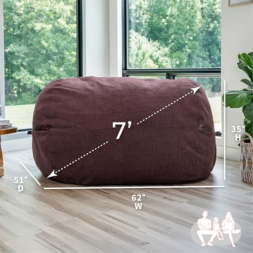Image of Big Joe Fuf 7Ft Giant Foam Bean Bag Chair, Oversized Couch with Removable Cover for Kids, Teens, Adults, Merlot Cloudweave, 7 Foot | Premium Shredded Foam Filled, Cloudweave, Adult-Sized Comfortable Seating, Supports Up to 300 lbs