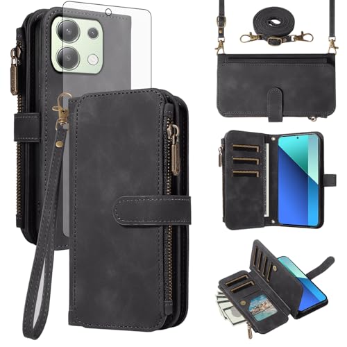 Housse Xiaomi Redmi Note 13 4G antichoc avec vitre de protection et chaîne porte-carte