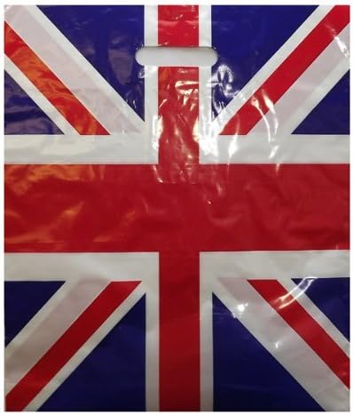 Union Jack Plastic Carrier Bags - Patch Handles - 381mm x 457mm (15" x 18") + 76mm (3") bottom gusset (box 500)