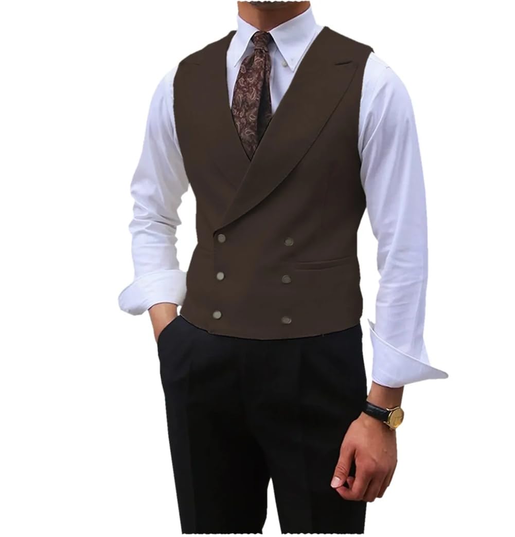 Niiyyjj Chaleco de traje de solapa para hombre, con doble botonadura, sin mangas, para boda, negocios, chaleco delgado