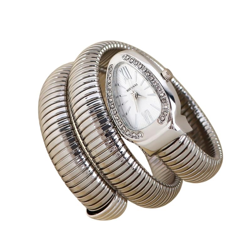 Image of Ladies Snake Bracelet Fashion Watch - Creative Quartz Design, Personality Oval Dial, 50m Waterproof