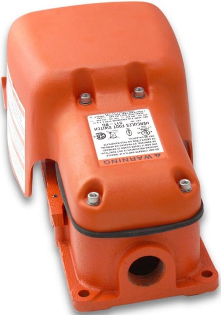 Linemaster 511-BG Hercules Anti-Trip Foot Switch, Electrical, Single Pedal, Momentary, Single Stage, Oversized Aluminum Shield, Orange