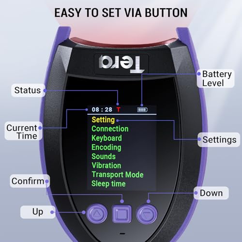 Image of Tera Barcode Scanner Wireless 2D with Stand: Pro Version Digital Setting Screen Keypad Works with Bluetooth 2.4G Wireless USB Wired Extra Fast Scanning Speed Handheld Bar Code Reader HW0009-Z Purple