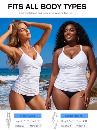 Image of RELELCIGA Women's Tankini Top V Neck Ruched Tummy Control Bathing Suit Top