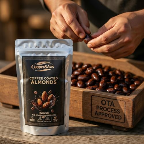 Image of Cooper & Avis Premium Coffee Coated Almonds (500g) - Mocha Infused Whole California Almonds | Gourmet Fusion Snack | 0% Refined Sugar & No Added Fats | Hand-Sorted King Grade Quality | Resealable Pouch