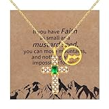 Tobestu Green Cubic Zirconia Cross Faith Necklace for Women - Gold Plated Round Mountain Mustard Seed Charm Adjustable Necklaces YA4785