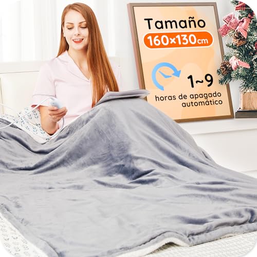 Mia&Coco Manta Electrica Grande Termica Cama 160x130cm, 10 Niveles de Calor y Temporizador de...