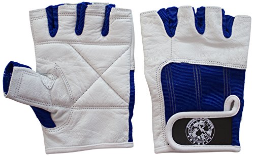 Nibra Gym Wear USA Gym Gloves White/Blue with Wrist Closure for Man & Women, Padded Workout Crossfit, Weightlifting,Biking. (Medium)