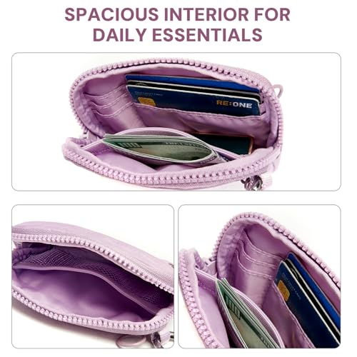 Image of Keychain Wallet for Women Mini Zip Card Holder with ID Window Coin Purse Detachable Wristlet Small Wallets Light Purple