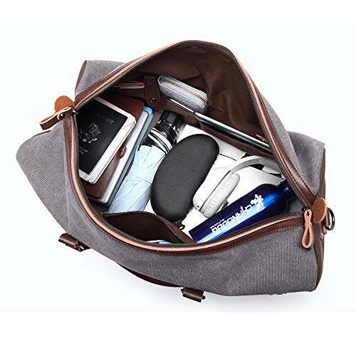 Weekender Duffel Bag Women, Large Overnight Bag for Men to Travel, Canvas Duffel Bag, Gray 40L