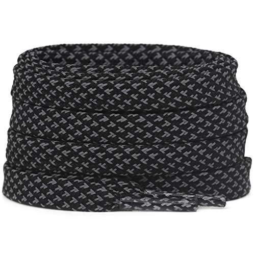 DELELE 2 Pairs Reflective Shoelace Flat Black Safety Laces for Shoes Sneakers Boots 47 inch