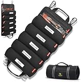 Roll up tool bag with Carabiners - 5 Large Oversized Pockets with Labels-Tool roll bag organizer - Canvas foldable tool Bag organizer | Tool organizer bag for Mechanic, Electrician & more