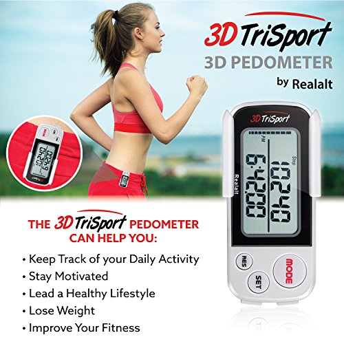 3Dtrisport 3D Pedometer With Clip, Strap And Ebook, White #TOP2