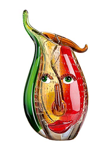 GILDE GLAS Art Vase Design - Vase en Verre - H 31 cm - Rouge/Jaune - Oblongue - Art Déco - Fait Main - Chaque Pièce Unique, Rouge/Jaune (5)