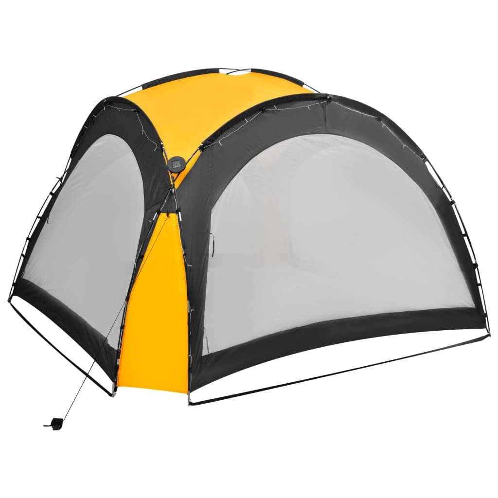 Gazebo giallo 3,6 x 3,6 x 2,3 m con LED e 4 pareti laterali, gazebo in poliestere con rivestimento in poliammide, telaio in fibra di vetro per giardino, campeggio, terrazza e barbecue