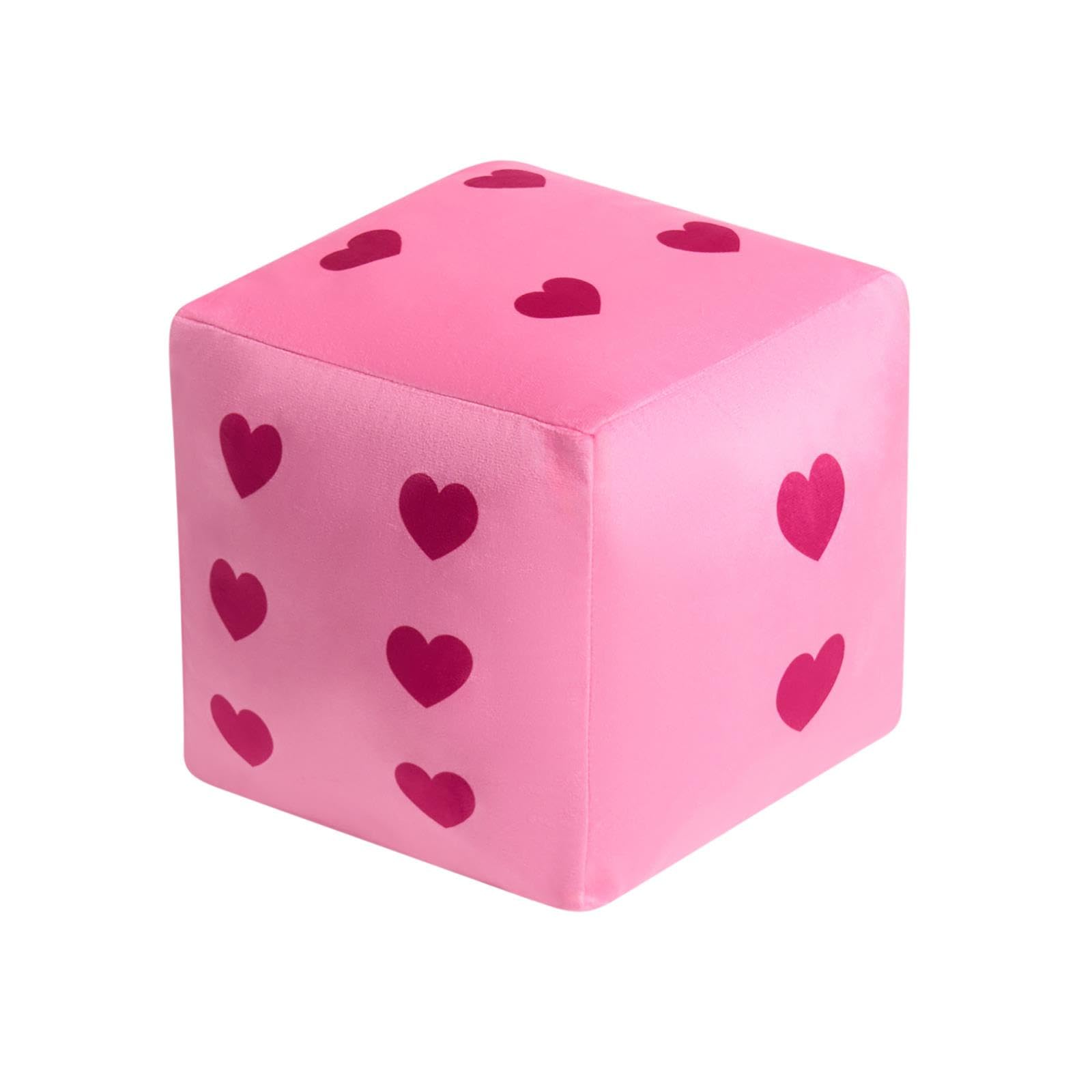 Ohs Girls Hearts - Pink Dice Shaped Throw Pillow, Valentines Gifts For Her Comfy Heart Print Novelty Cushions Valentines Decorations Stuffed Plush Pillow For Sofa Pink Bedroom Accessories Seat Cushion, 21 X 21Cm