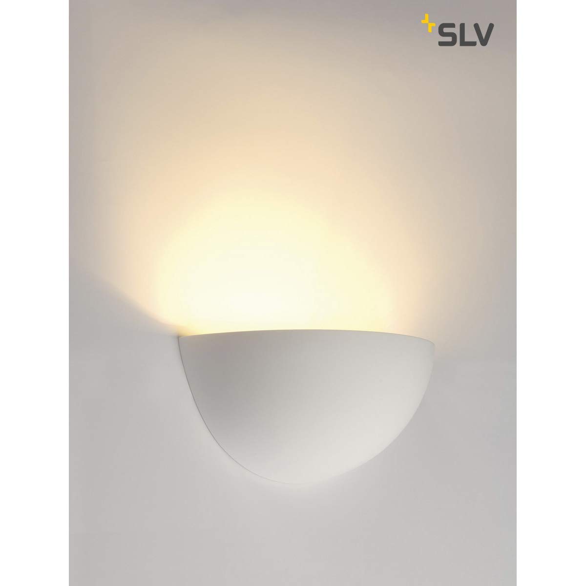 SLV PLASTRA 101 | Wandleuchte, Wandbeleuchtung, weißer Gips überstreichbar mit Wandfarbe | halbrund, indirekter Lichtaustritt, weiß, E14, max. 40 W