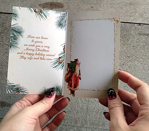 Image of PIXILUV WINTER CHRISTMAS (Pack of 12) Notecards Small Greeting Cards # Wintery Christmas Scenes and Santa Claus ~ Vintage Christmas Postcards Reprint