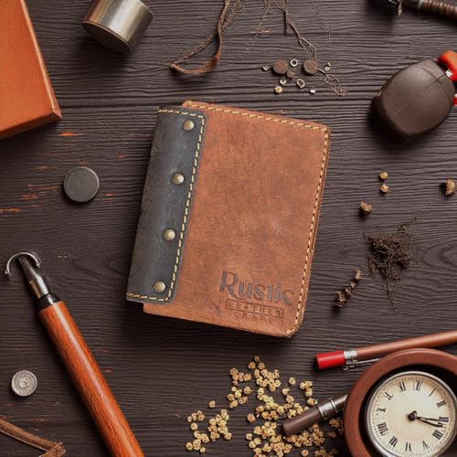 Image of Full Grain Leather Wallet for Men - Slim Card & Cash Holder with Easy Card Pull Strap, ID Window, Minimalist Brown Bifold