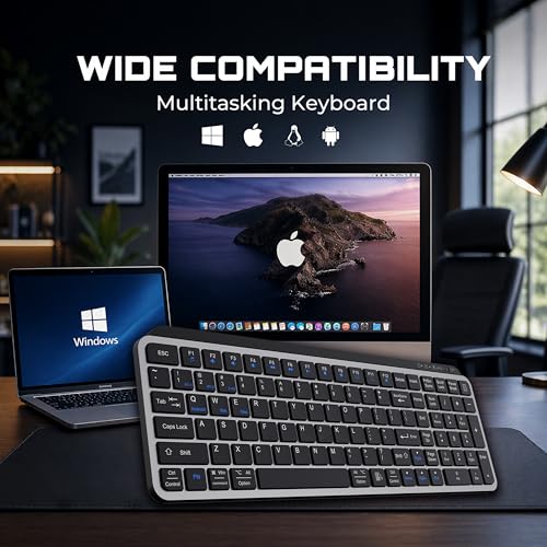 Image of Ant Master 60 Wireless Keyboard, Bluetooth 3.0 & 2.4GHz Connectivity, Silent Scissor Switch Typing Keys, Rechargeable Battery, Multi Device Support Windows Mac Android iOS, Compact Keyboard Black Grey