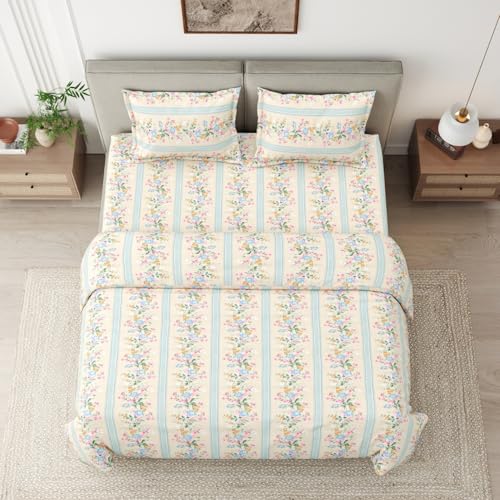 Image of haus & kinder Bedsheet for Double Bed King Size, 108 * 108 Inches King Size Bed Sheet Cotton with 2 Pillow Covers 186TC Cotton Bedsheets for King Size Bed- Serenade of Flowers