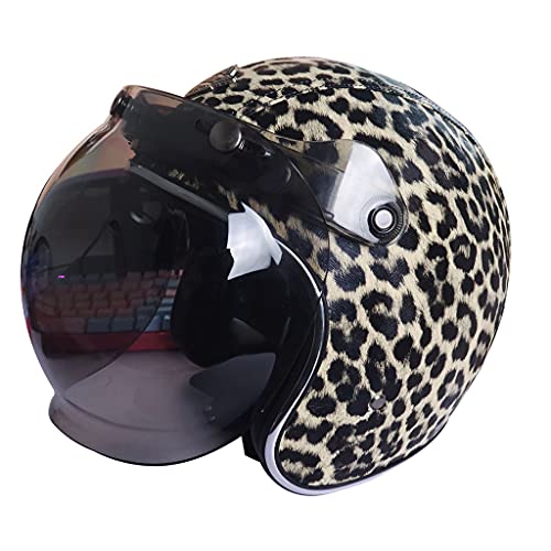 DCLINA Motorrad Halbhelm, Erwachsene Retro Style 3/4 Jethelm DOT Approved, Geeignet für Street Scooter Unisex Moped Open Face Helm für Herren Damen Urban Motorradhelm,Leopard Floral,S-XXXL