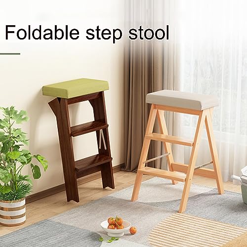 Escalera plegable portátil de 4 escalones con diseño de taburete convertible de madera 3