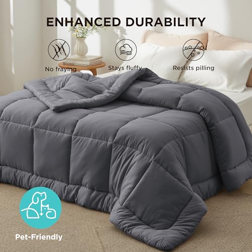Image of Bedsure Comforter Duvet Insert - Quilted Comforters Queen Size, All Season Duvet, GentleSoft Down Alternative Bedding Blanket, with 8 Tabs, Gifts for Women /Men, Dark Grey, Queen Plus, 90x90 Inches