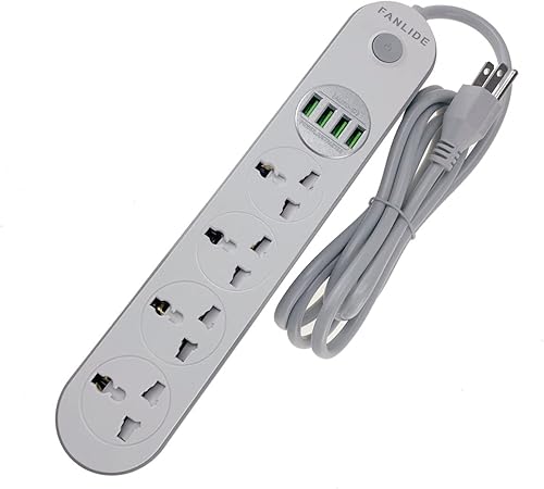 Regleta de alimentación universal con puertos USB, cable de extensión FANLIDE con múltiples tomas, 4 tomas, 4 USB inteligente, cable de alimentación