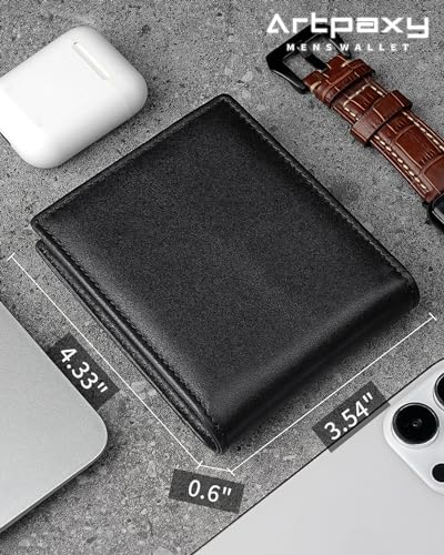 Image of Artpaxy Mens Wallet Bifold Genuine Leather RFID Blocking Wallet for Men with 2 ID Windows 11 Card Holders 2 cash pockets 1 Gift Box