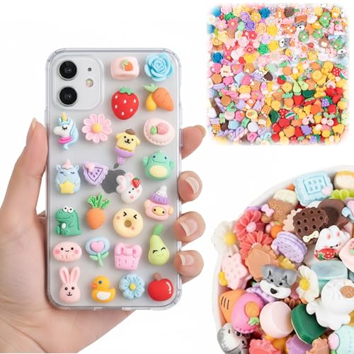 Ziyonix 110Piezas Conjunto Mixto Resina, Adornos de Slime Multicolor, Kawaii Abalorios de Resina de Postres/Frutas/Animales/Flores, Lindos Abalorios de resina para Hacer Manualidades, Estilo aleatorio