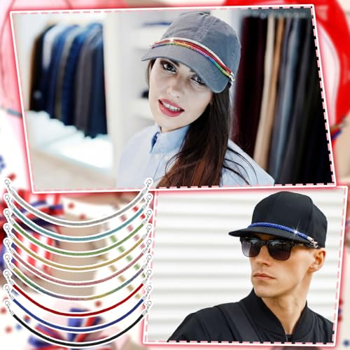 Image of Geyoga 9 Pcs Trucker Hat Chains Trucker Hat Charms Women Man Bill Decoration Detachable DIY Metal Chain for Mesh Baseball Cap(Colorful,Diamond)