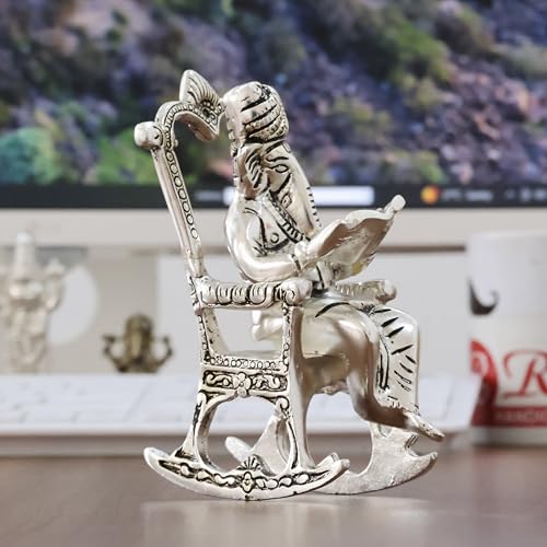 Image of KridayKraft Metal Chair Ganesh ganpati Idol with Reading Ramayan Home Decoration and Gifts for Your Love Once