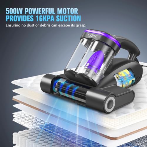 Image of Bed Vacuum Cleaner Mattress Vacuum Cleaner,16Kpa Powerful Handheld Vacuums with UV-C Light & Double Dust Cup & High Heating & Ultrasonic & HEPA Filter for Bed Sofa(Corded,Black Berry)