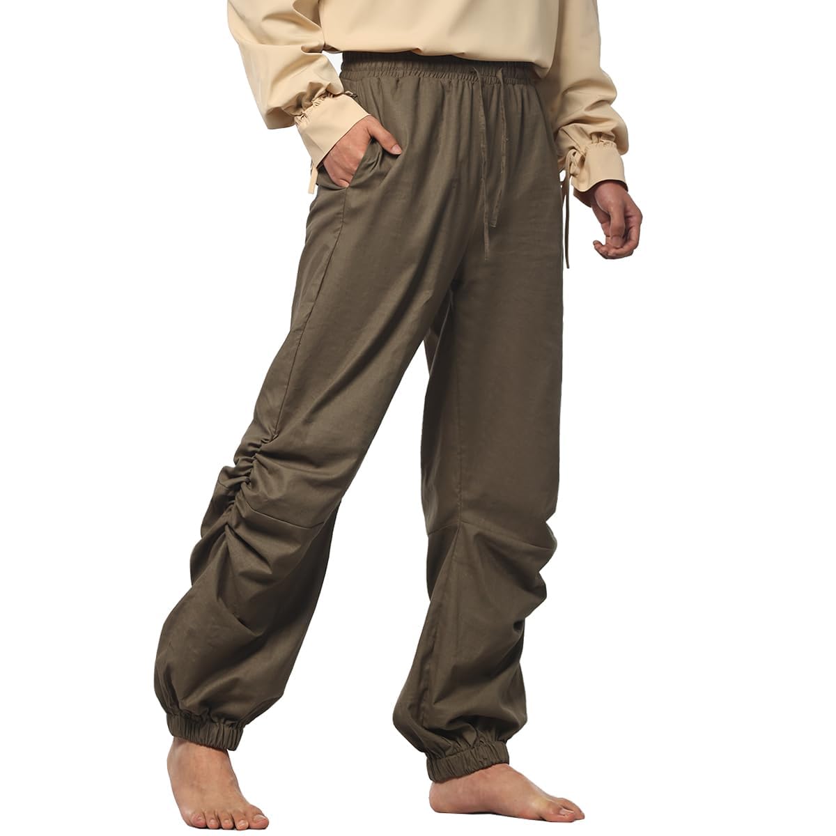 BPURB Men's Pirate Pants Vintage Medieval Renaissance Lounge Costume Loose Elastic Waist Pants Viking Navigator Trousers