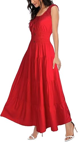 OSTOO - Vestido largo de verano para mujer, estilo bohemio, estampado floral, escalonado, casual, fluido