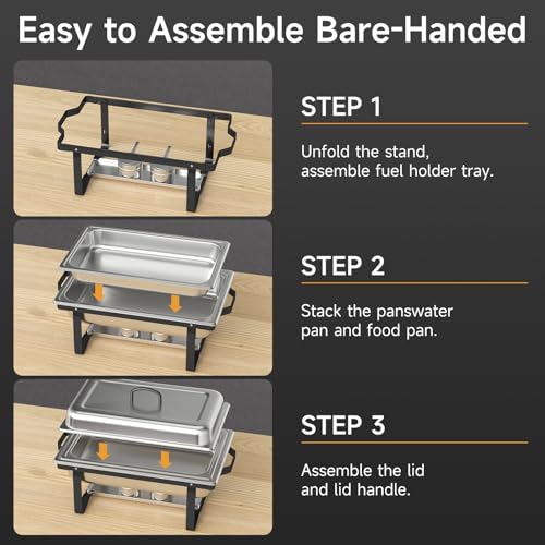 Chafing Dishes for Buffet 4 Pack, 9QT Chafing Dish High Grade Stainless Steel Chafer Complete Set,Steel Handle, Catering Events Complete Buffet Warmer Set (Black, 4) by KScocina - Image 4
