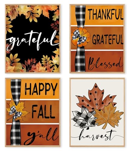 dzxnouart 4 cartazes artísticos de abóbora e outono, rústico, estético, com impressões de outono, colheita, imagens de Ação de Graças, para cozinha, casa de banho, sem moldura (20 x 25 cm)