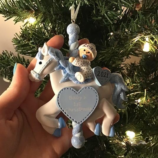Miniatura 5 de Personalized Babys First Christmas Ornament, Exquisitely Pink Baby Carousel Ornament With Baby's Name Custom Newborn Christmas Tree Decor (Style 1)