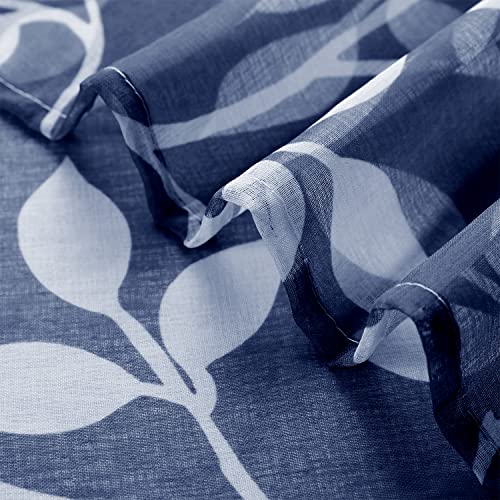 Image of XTMYI 30 Inch Length Small Curtains for Bathroom Window Rod Pocket Nautical Country Cafe Leaf Sheer Tier Curtains for Kitchen,30L,Navy Blue and White