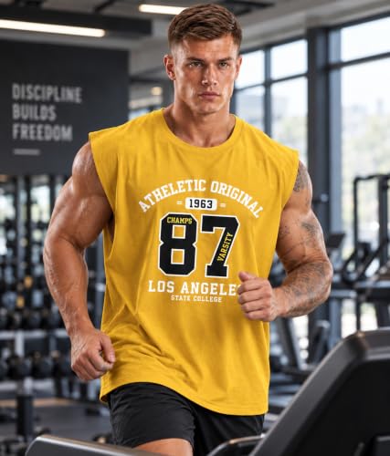 Image of SHODOX Men's 100% Cotton Tank Top | Round Neck Sleeveless Gym Vest | Loose Fit Casual Sportswear T-Shirt | Breathable & Lightweight Fitness Wear for Workout & Active Wear