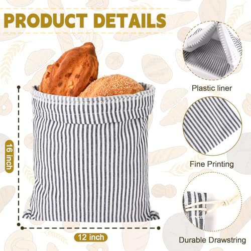BIEOFFEI 3 Pack Sourdough Bread Bags Linen Bread Bags for Homemade Bread Sourdough with Plastic Lined - Reusable Bread Storage Bags Sourdough Bread Bag & Beeswax Bread Bag - Thumbnail 3