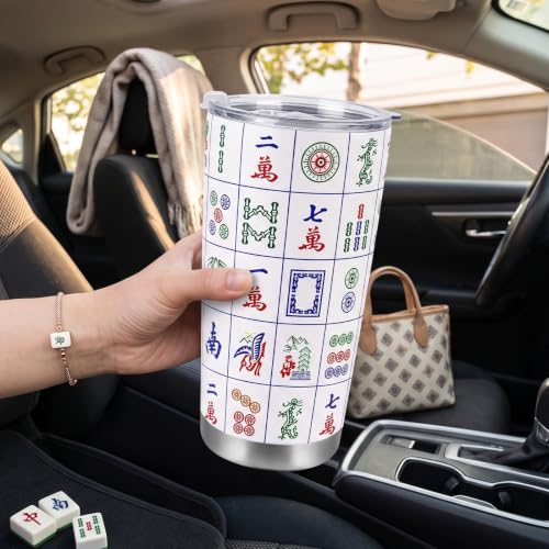 Image of AFRITEE Mahjong Tumbler with Lid and Straw Gifts for 20oz Travel Coffee Cup